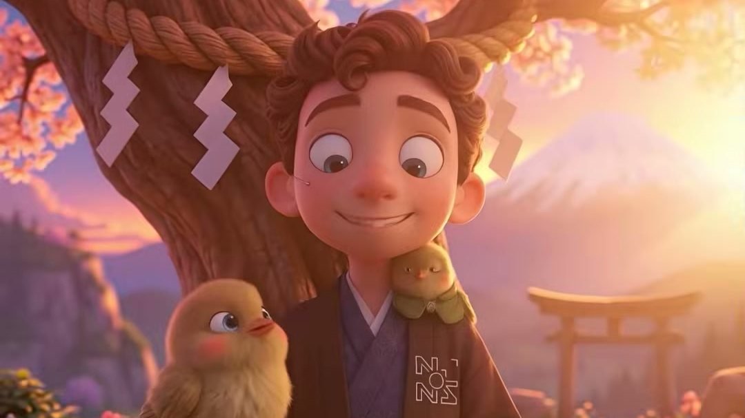 Der Junge und der kleine Vogel im Animationsfilm Controvento